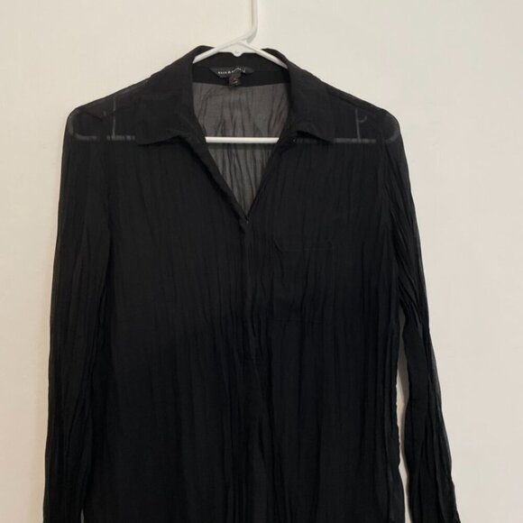 ROCK & REPUBLIC Chiffon Crinkle Top Black Pleated Studs Long Sleeve Button Down - Picture 4 of 15